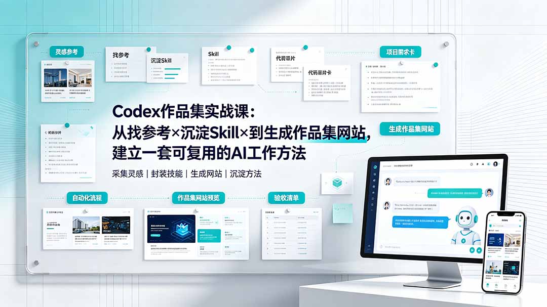 【2026.07.15】Codex作品集实战课：从参考搜集×技能沉淀×到网站生成，打造一套高效可复用的AI工作流-