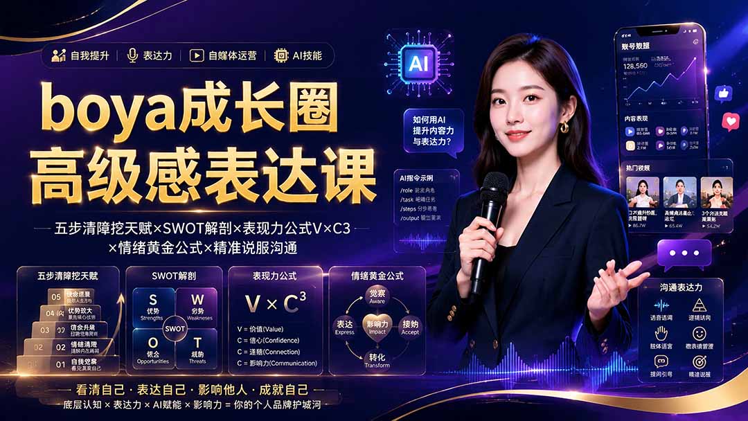 【2026.07.28】内心成长×AI自媒体全流程：消解内耗、挖掘天赋，掌握镜头沟通与AI指令，成就高级表达力-