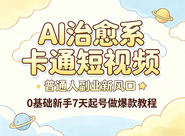 AI治愈系卡通短视频,普通人副业新风口,0基础新手7天起号做爆款教程
