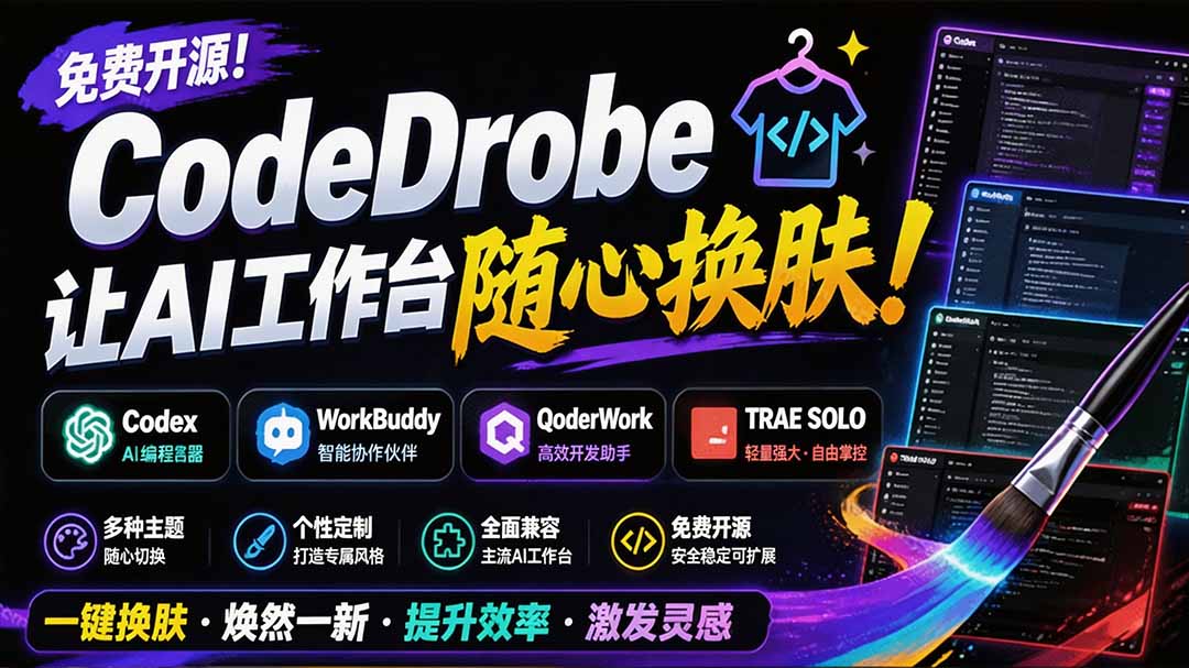 【2026.07.28】AI工作台也能随心换肤！免费开源的CodeDrobe，支持Codex、WorkBuddy等，本地运行无负担-