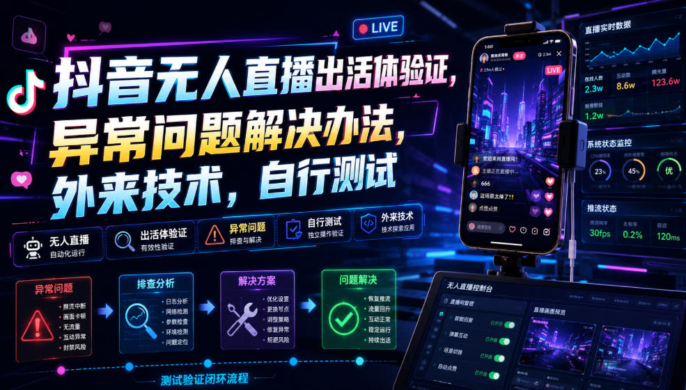 【2026.07.27】抖音无人直播实战验证：异常问题全解决，外来技术亲测有效-