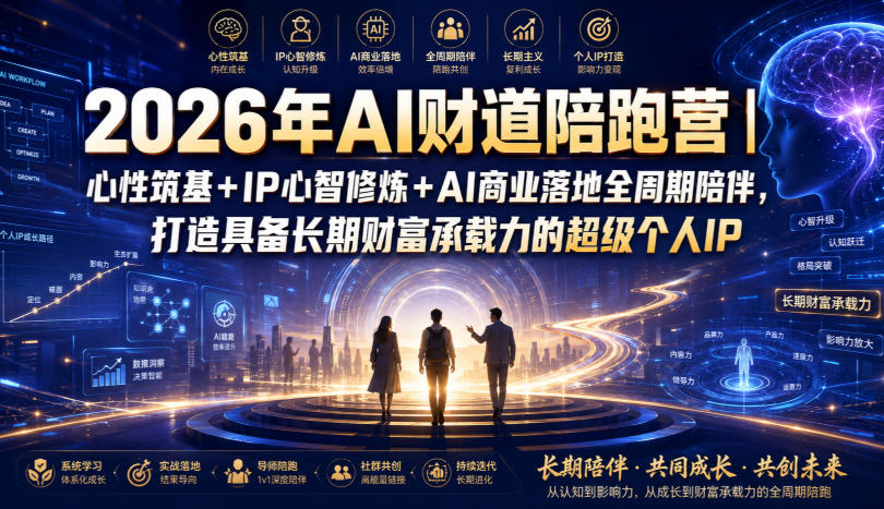 【2026.07.26】2026年AI财道陪跑营：心性筑基+IP心智修炼+AI商业落地，全周期陪伴助你打造拥有长期财富承载力的超级个人IP-