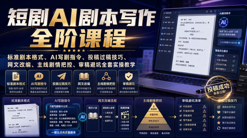 【2026.08.06】短剧编剧速成指南:从AI写剧指令到过稿投稿,全流程实操教学-