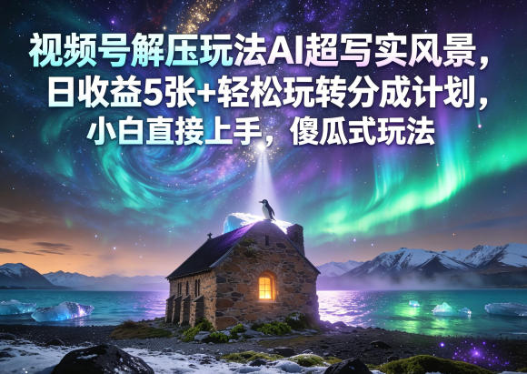 【2026.05.10】1. 视频号新玩法：AI超写实风景，日赚5张+，小白也能轻松上手的分成计划！
2. 轻松玩转视频号：AI解压风景，日收益5张+，傻瓜式操作，零基础也能赚！
3. 视频号AI风景变现：超写实解压视频，日入5张+，小白直接套用的简单玩法！
4. 日赚5张+不是梦：视频号AI-