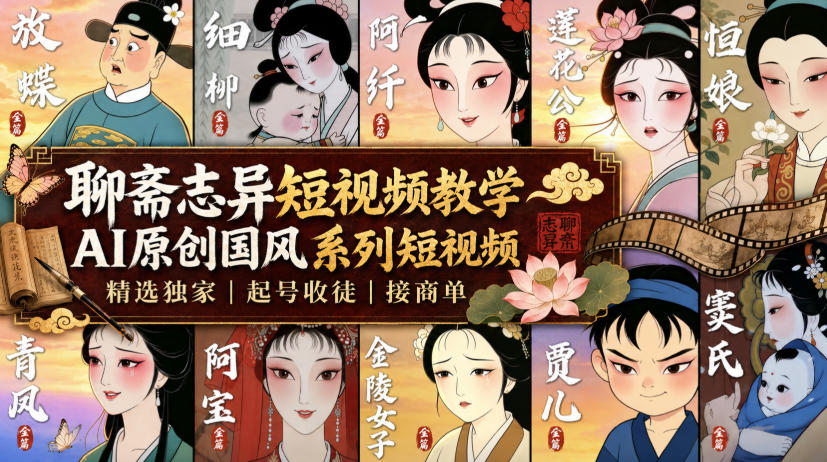 【2026.08.10】聊斋志异国风短视频,AI原创独家起号教学,收徒接商单-