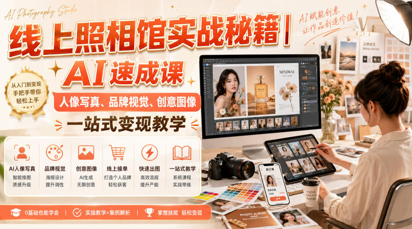 【2026.08.14】AI摄影变现全攻略｜从人像精修到品牌视觉，零基础也能接单赚钱-