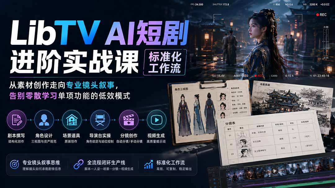 【2026.08.12】AI短剧进阶实操课:标准化工作流,从素材到镜头的专业叙事跃迁,告别零散低效学习-