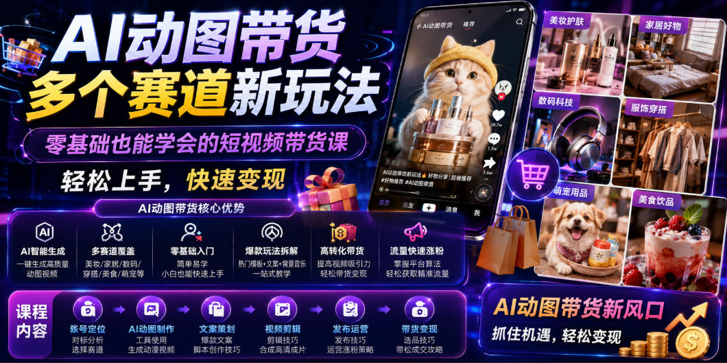 【2026.06.30】AI动图带货新玩法揭秘：零基础也能掌握的短视频变现课，轻松上手快速赚钱-