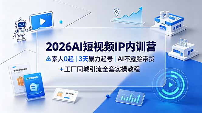 【2026.07.16】2026 AI短视频IP内训营：素人0粉3天暴力起号，AI不露脸带货与工厂同城引流全套实操指南-