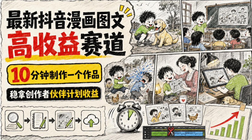 【2026.08.06】抖音漫画图文新风口!10分钟快速出片,稳定获取创作者收益-
