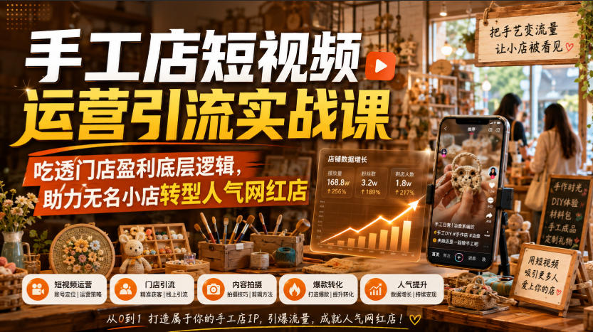 【2026.08.13】手工店短视频运营实战秘籍：从无名小店到人气网红店的盈利底层逻辑全解析-