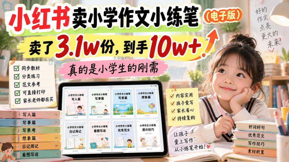 【2026.09.11】小红书爆款小学作文小练笔电子版,狂销3.1万份,净赚10万+,小学生必备神器!-