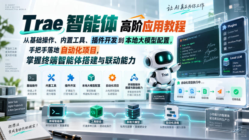 【2026.09.11】Trae智能体深度实战指南:从基础操作到插件开发与本地大模型部署,全流程带你搞定自动化项目-