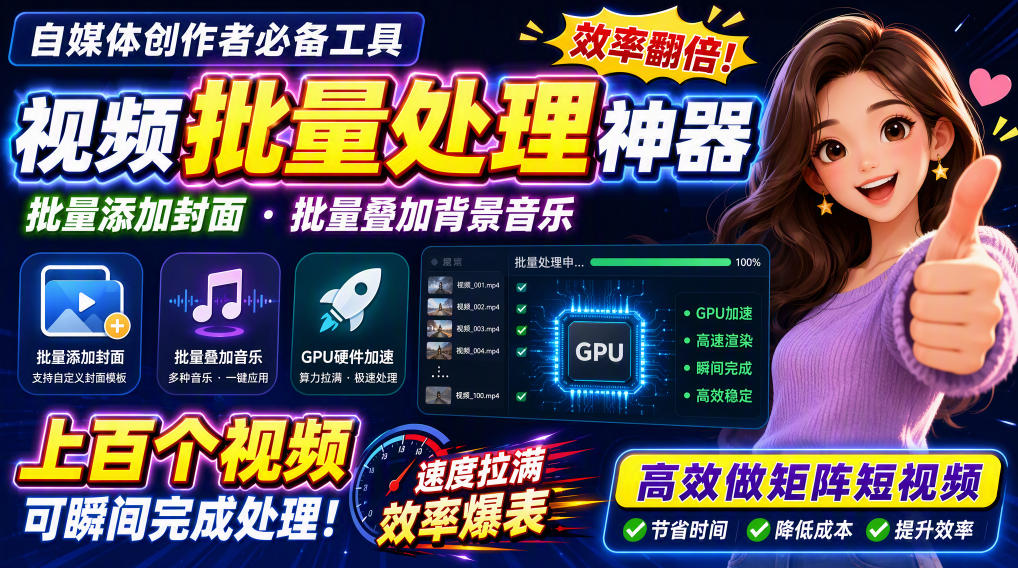 【2026.09.12】一键批量给视频首帧添加封面，无需剪辑软件轻松搞定-