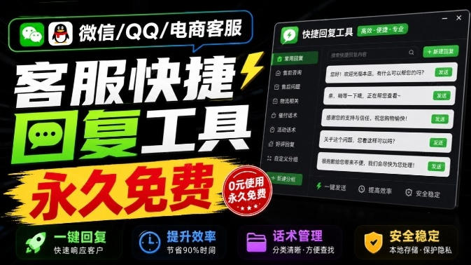 【2026.09.13】多平台客服必备：一键发送话术库，永久免费且操作超简单的快捷回复神器！-
