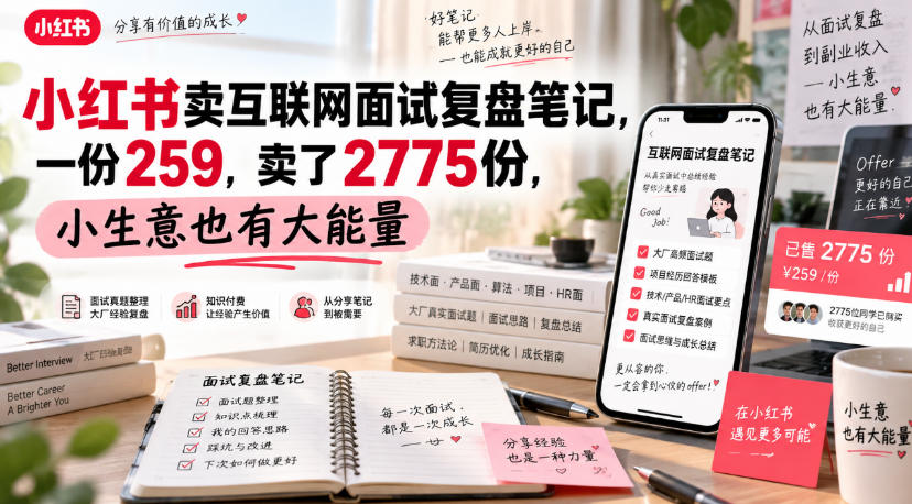 【2026.09.12】小红书面试复盘笔记卖爆了：一份259元，狂销2775份，小生意也能爆发大能量-