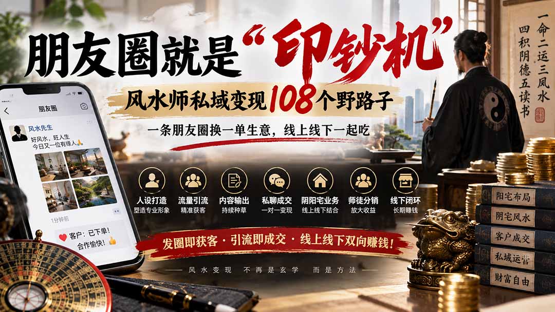 【2026.09.15】朋友圈变身“提款机”，风水师私域变现108招野路子，一条动态成交一单，线上线下双线收割-