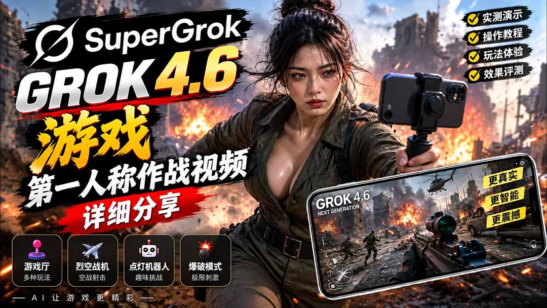 【2026.09.16】Grok 4.6竟能打造游戏？第一人称战斗实机演示｜玩法全解析-