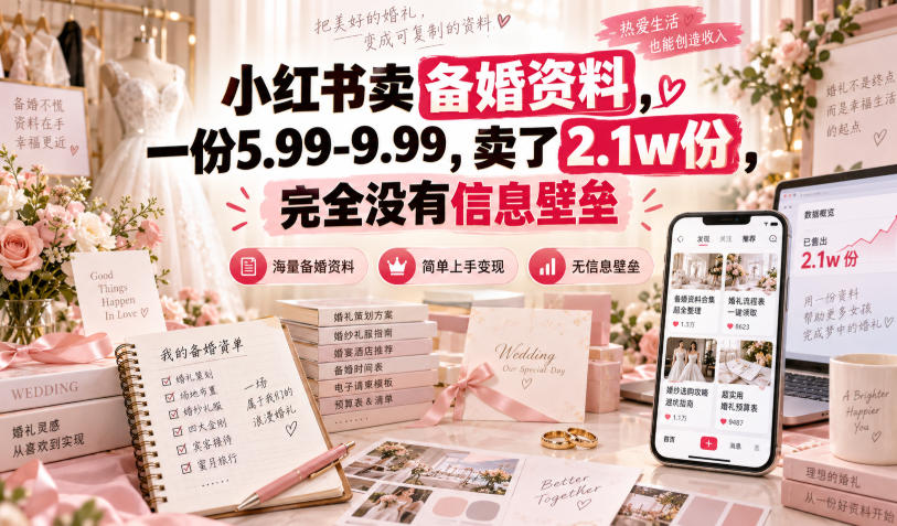 【2026.09.19】小红书备婚资料爆卖2.1万份，单价5.99-9.99元，信息差根本不存在-