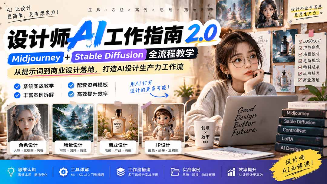 【2026.09.20】《设计师AI实战手册 2.0》：无水印课，思维到落地，全面释放AI设计潜能-