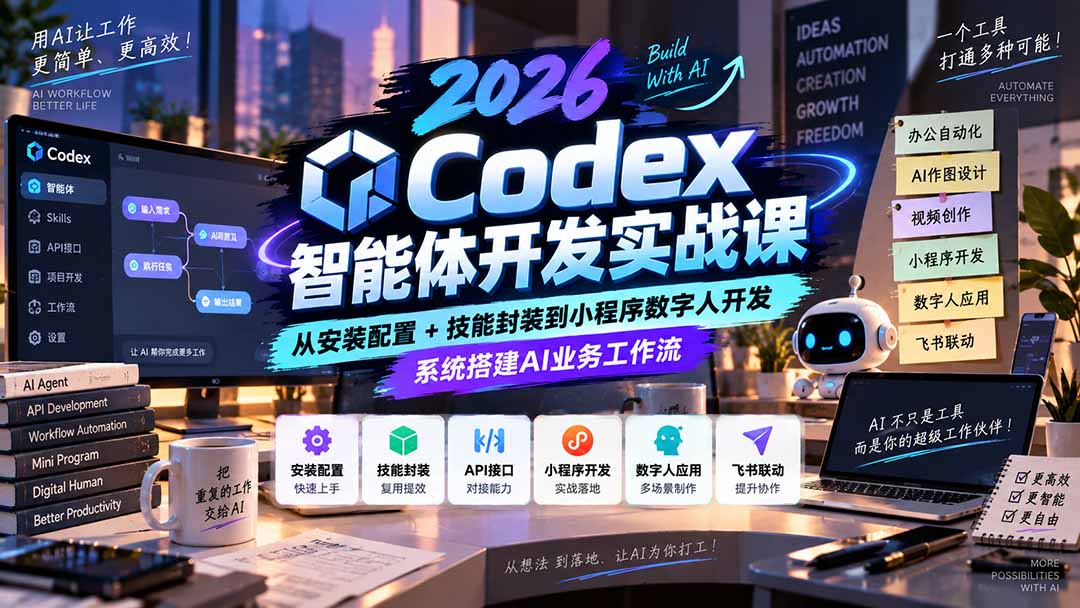【2026.09.21】Codex智能体开发全流程实战:从环境搭建、技能封装到小程序数字人,构建AI业务工作流-