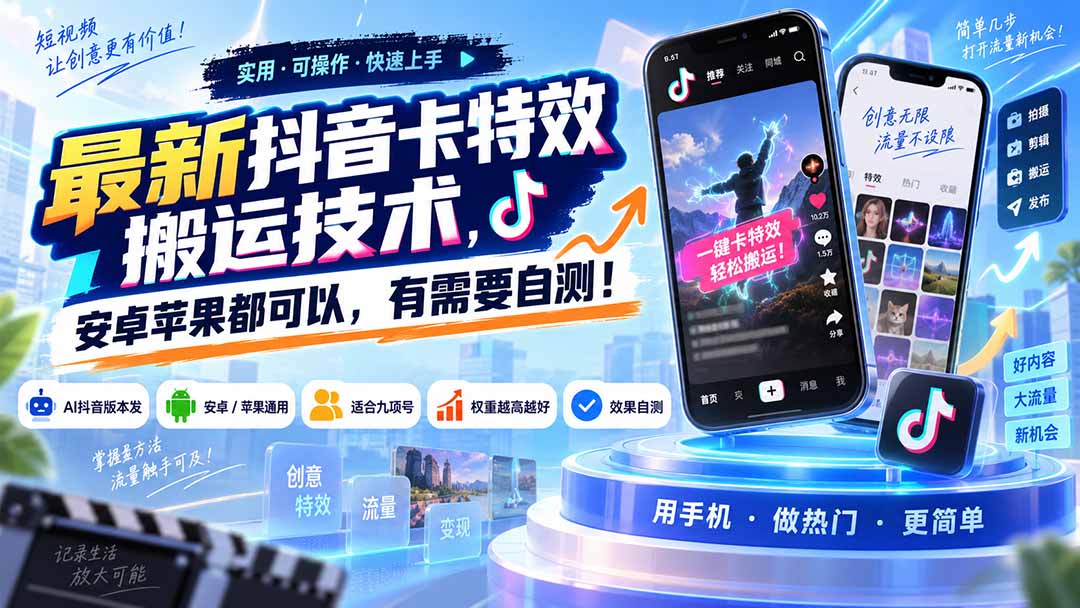 【2026.09.23】抖音最新卡特效搬运技巧,安卓苹果通用,速来自测!-