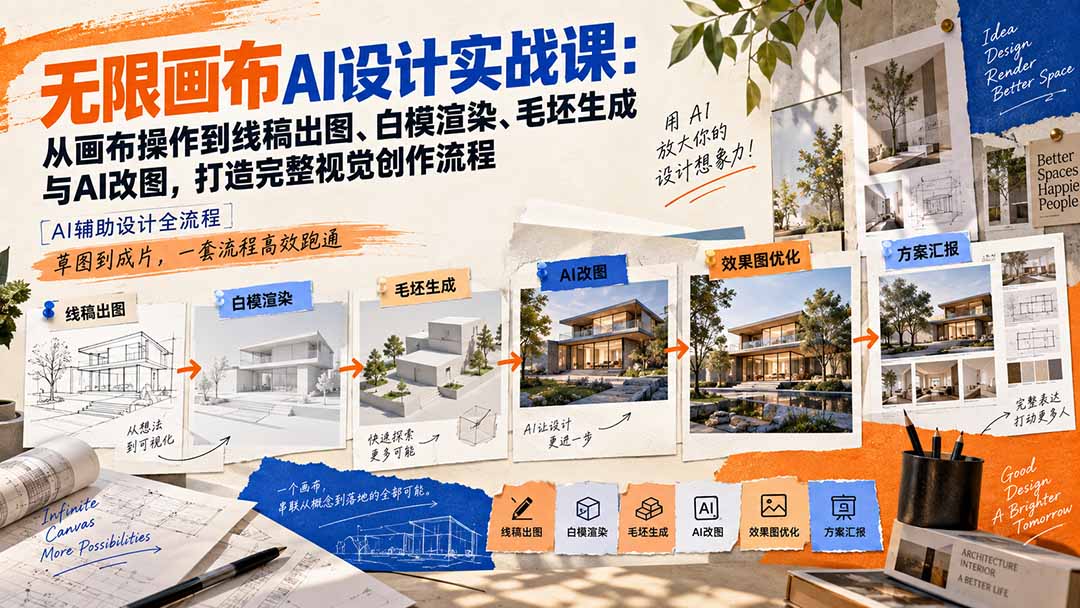【2026.09.23】AI设计实战:从画布操作到线稿出图、白模渲染、毛坯生成与AI改图,全流程打造视觉创作闭环-